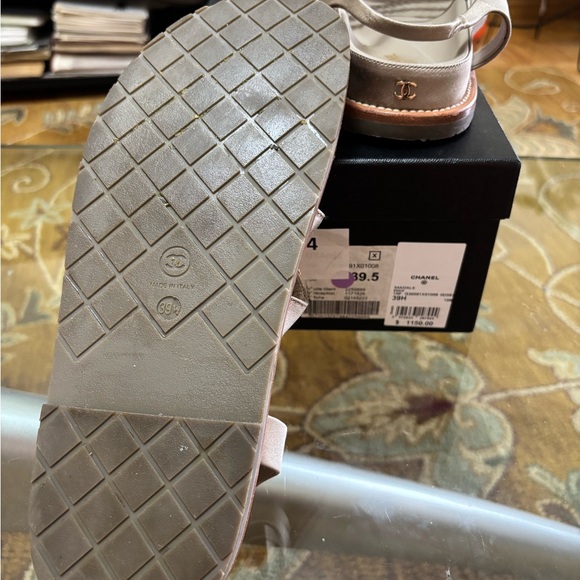 CHANEL Gray Sandals with Braided Straps